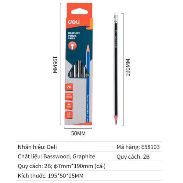 Bút chì có tẩy 2B 58103 (Deli)